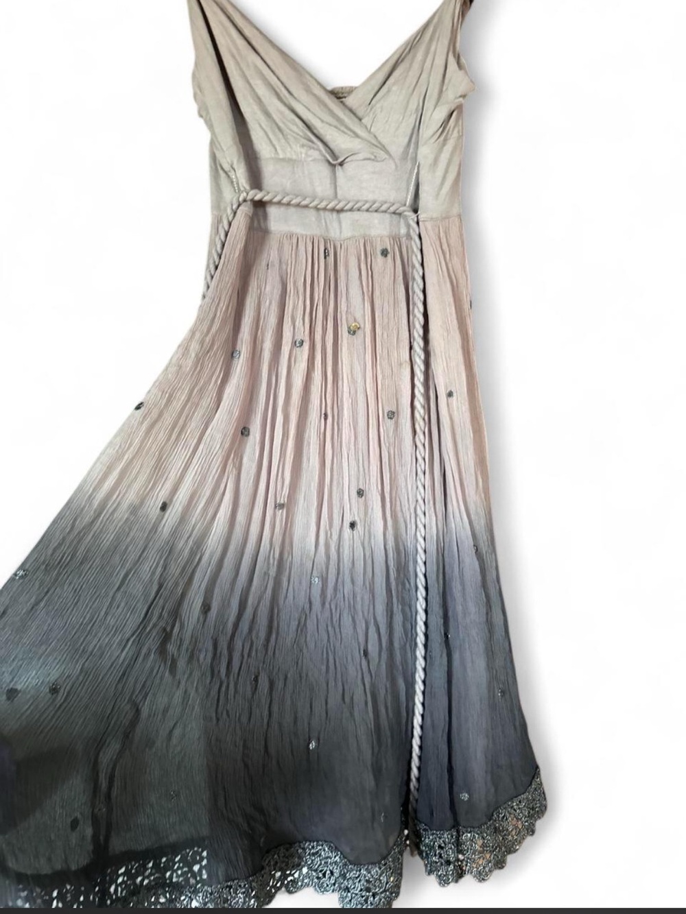 Yoana Baraschi Blush to Gray Ombre Beaded Maxi Dress with Rope Belt